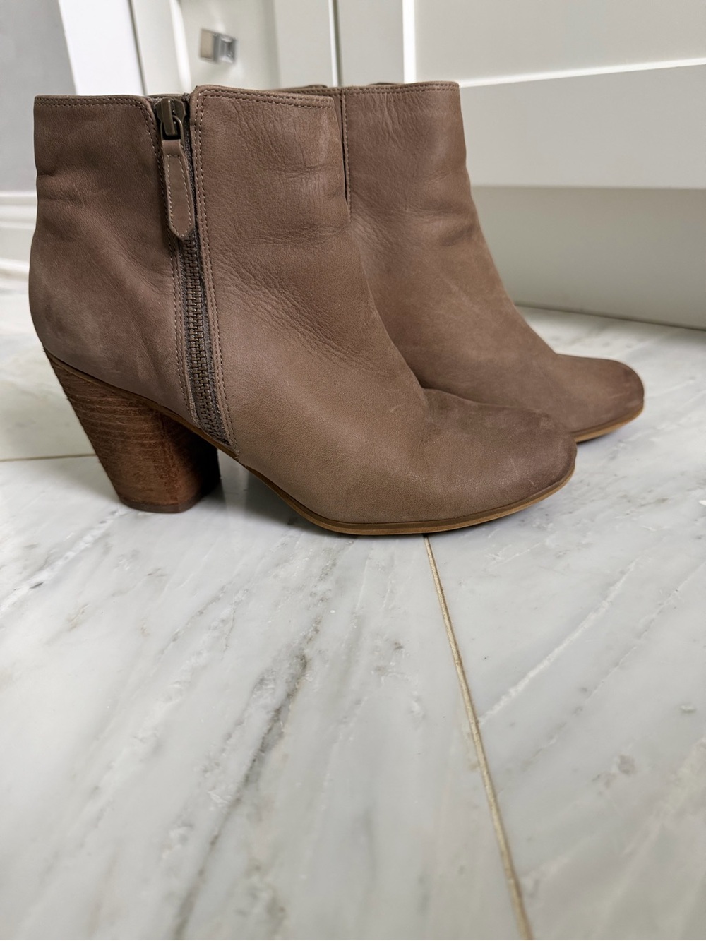 Nordstrom Taupe Leather Ankle Booties with Block Heel